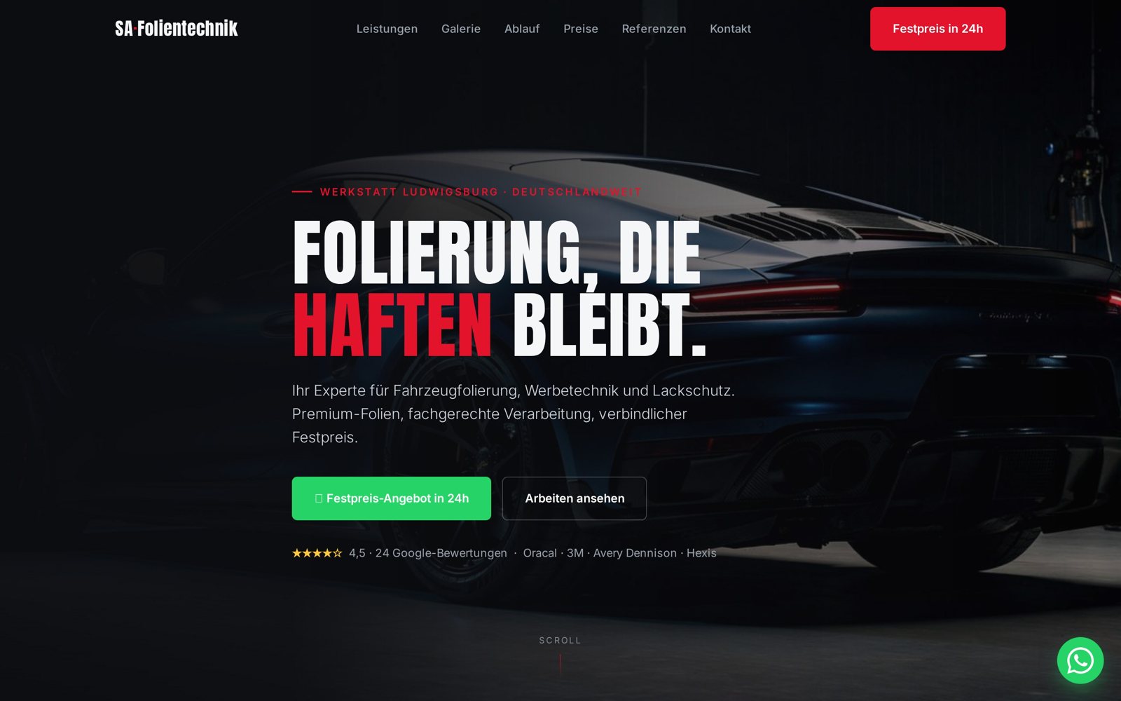 Die von acessio gebaute Website für SA-Folientechnik — Fahrzeugfolierung Ludwigsburg