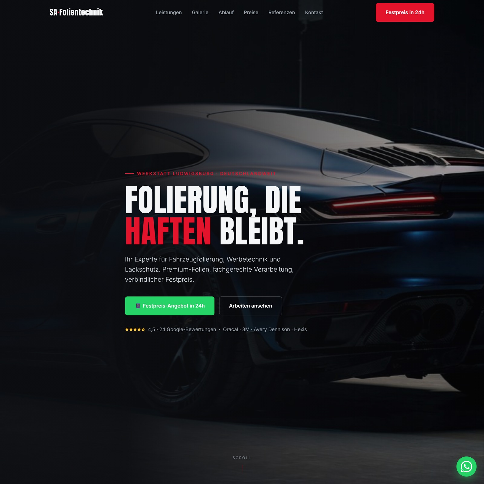 Hero-Bereich der Website von S.A. Folientechnik
